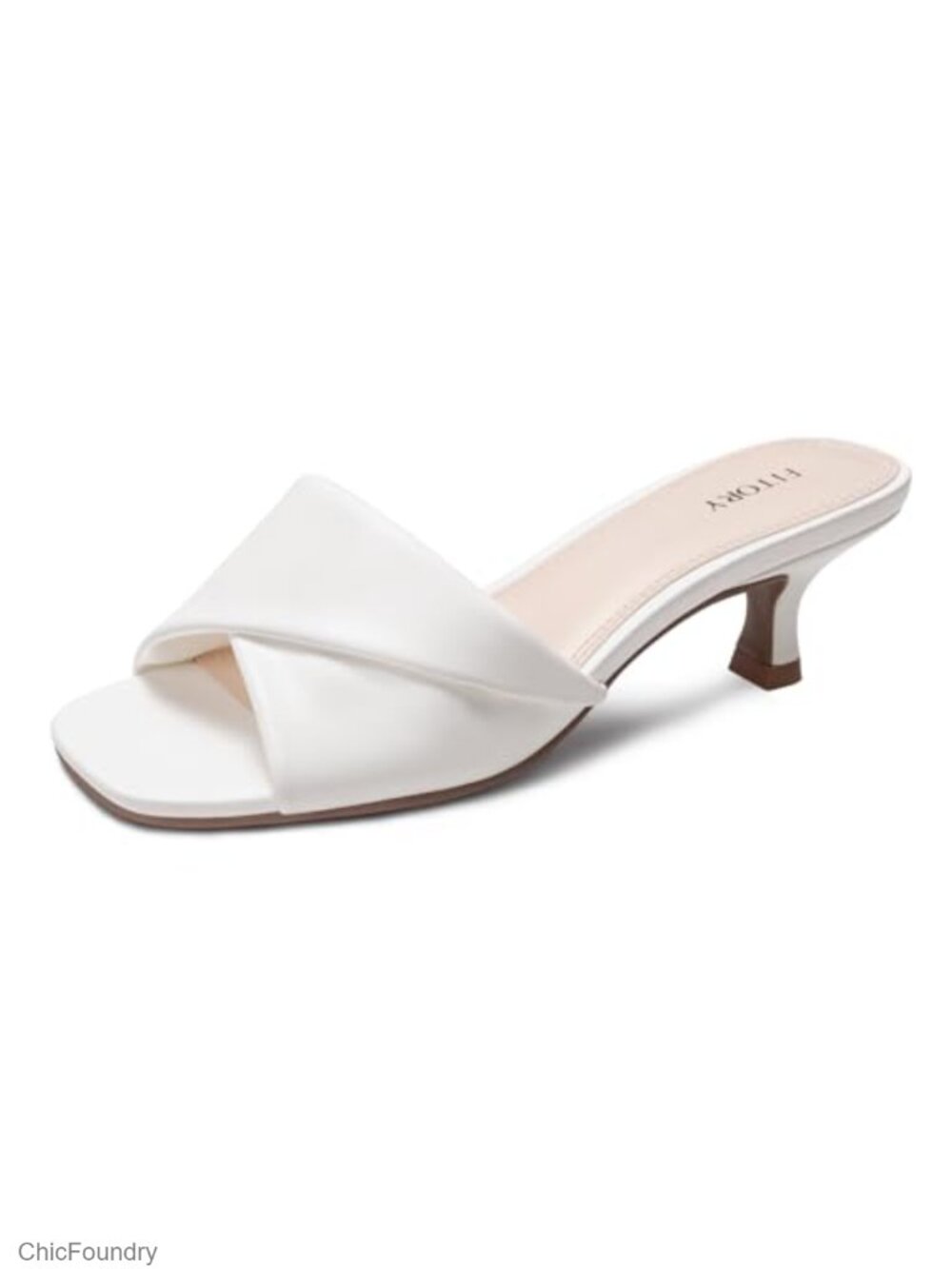 Women's Kitten Heel Cross Band Sandals Square Open Toe Dressy Slip On